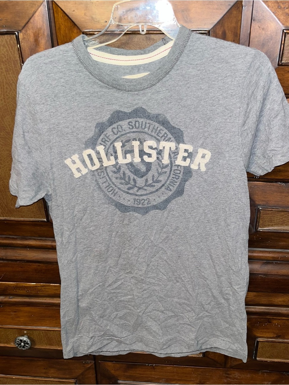 Hollister Gray Graphic T-Shirt Men’s Large Short Sleeve Logo Crew Neck Casual Te
